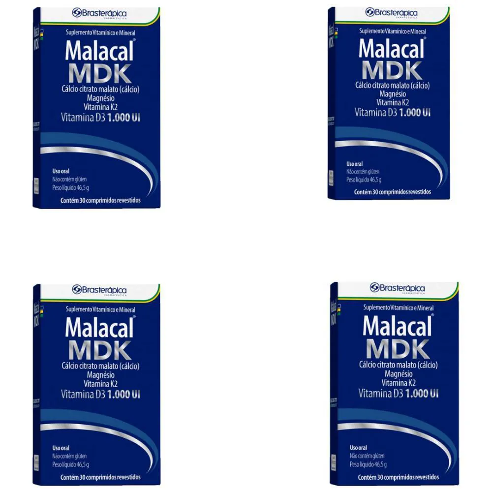 KIT 04 MALACAL MDK REVESTIDOS 30 COMPRIMIDOS BRASTERAPICA
