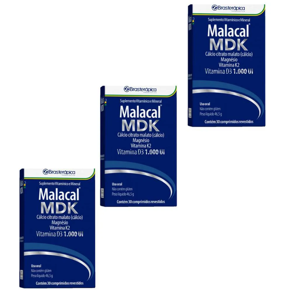 KIT 03 MALACAL MDK REVESTIDOS 30 COMPRIMIDOS BRASTERAPICA