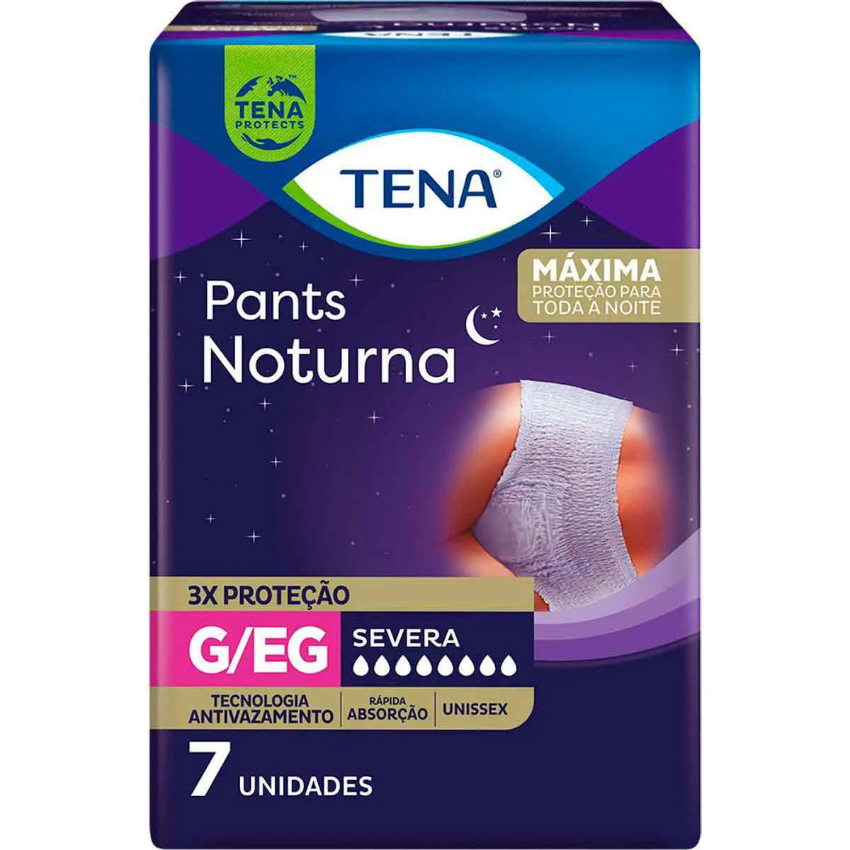 Roupa Íntima Descartável Unissex Tena Pants Noturna G/EG Absorção Intensa 7 unidades