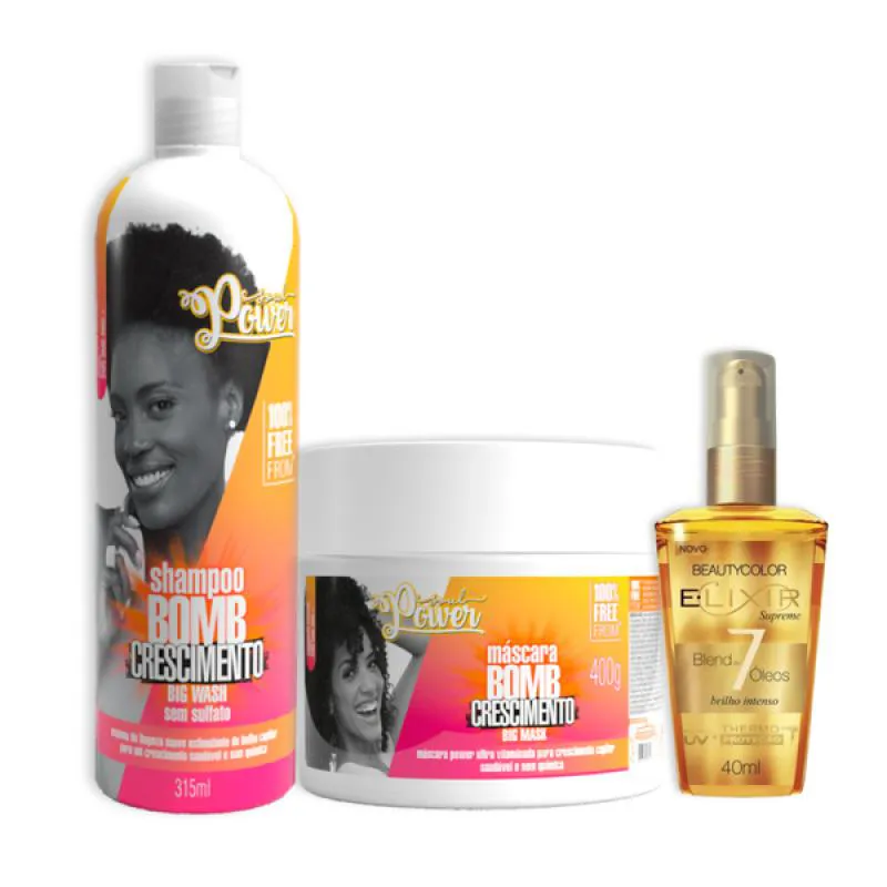 SOUL POWER BOMB CRESCIMENTO SHAMPOO + MáSCARA + ÓLEO ELIXIR