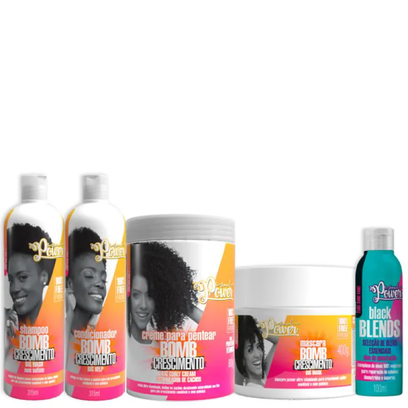 SOUL POWER BOMB CRESCIMENTO COMPLETO + CREME PENTEAR 800ML + BLENDS ÓLEO