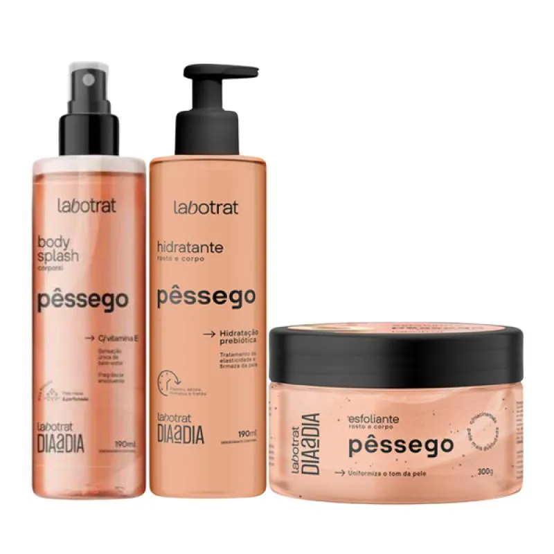 KIT DIA A DIA PêSSEGO ESFOLIANTE 300ML + BODY SPLASH + HIDRATANTE