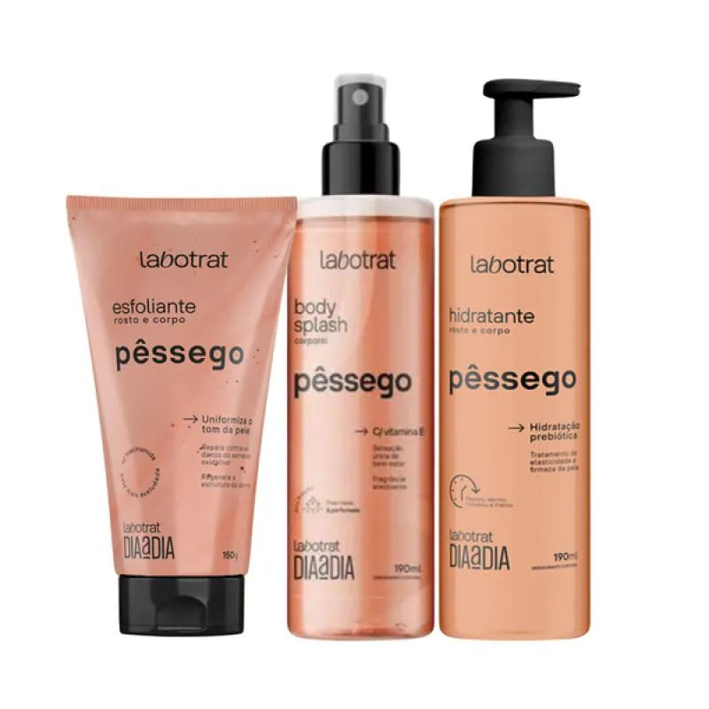 KIT DIA A DIA PêSSEGO ESFOLIANTE 150ML + BODY SPLASH + HIDRATANTE