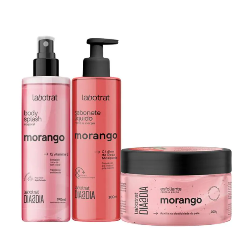 KIT DIA A DIA MORANGO ESFOLIANTE 300ML + BODY SPLASH + SABONETE