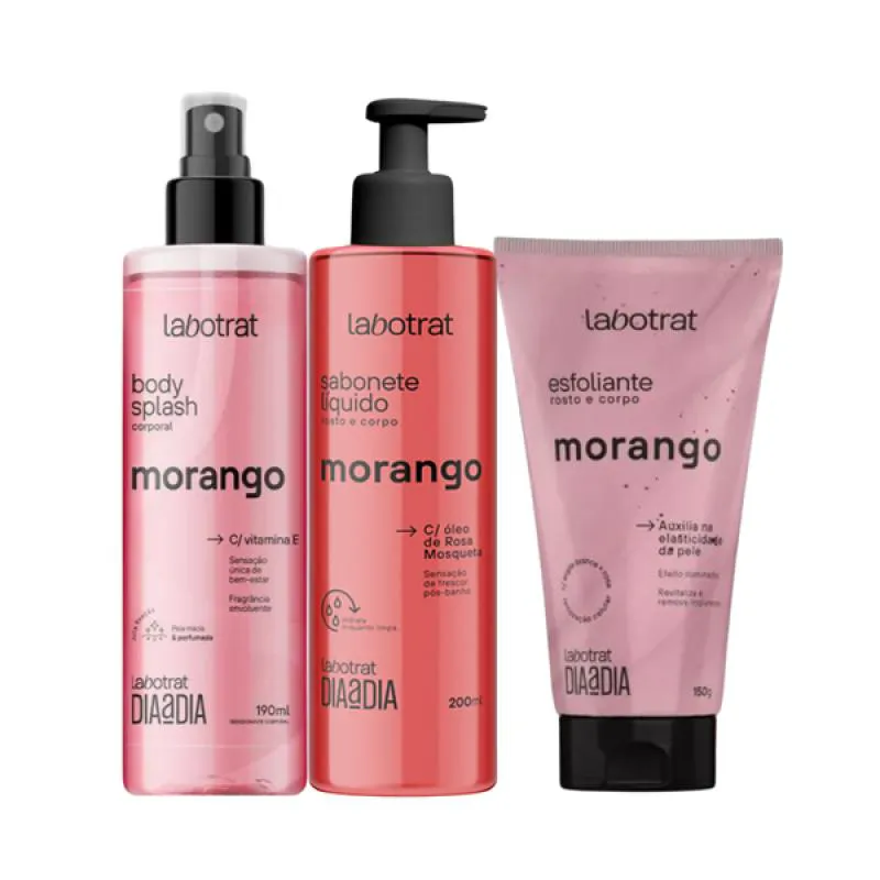 KIT DIA A DIA MORANGO ESFOLIANTE 150ML + BODY SPLASH + SABONETE