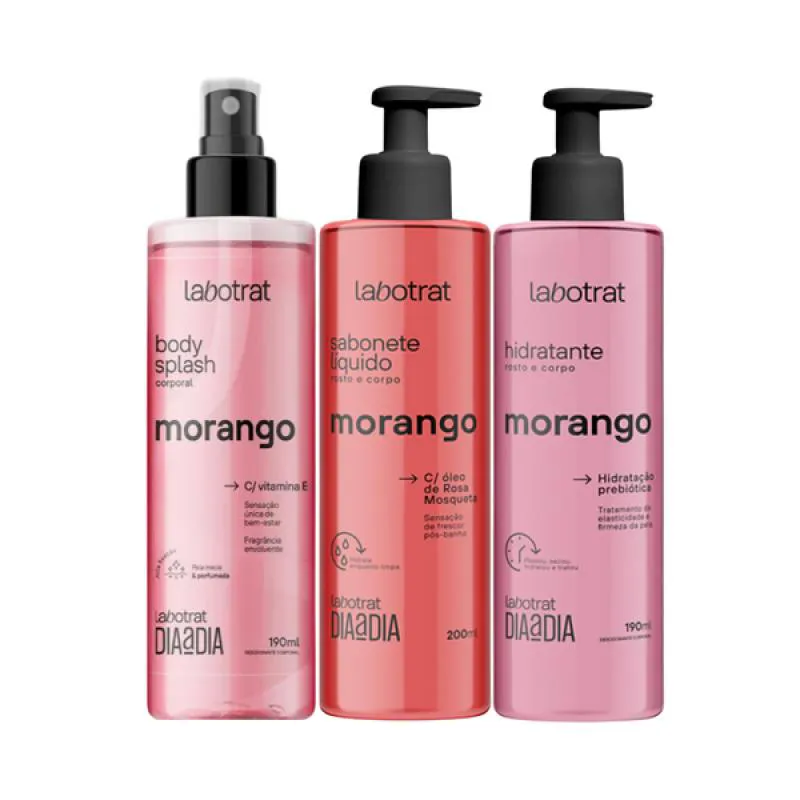 KIT DIA A DIA MORANGO BODY SPLASH + HIDRATANTE + SABONETE
