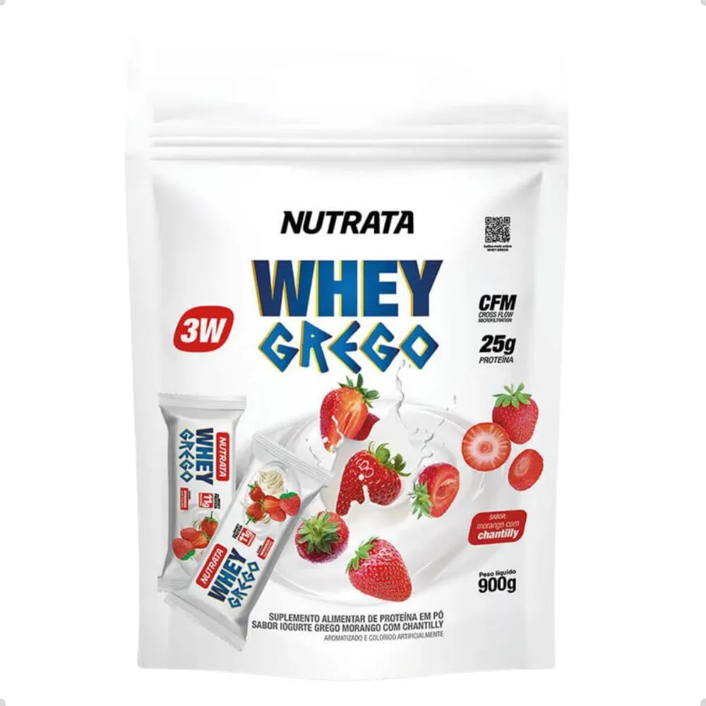 WHEY GREGO PROTEIN 3W 25G PROTEINA REFIL 900G NUTRATA Morango