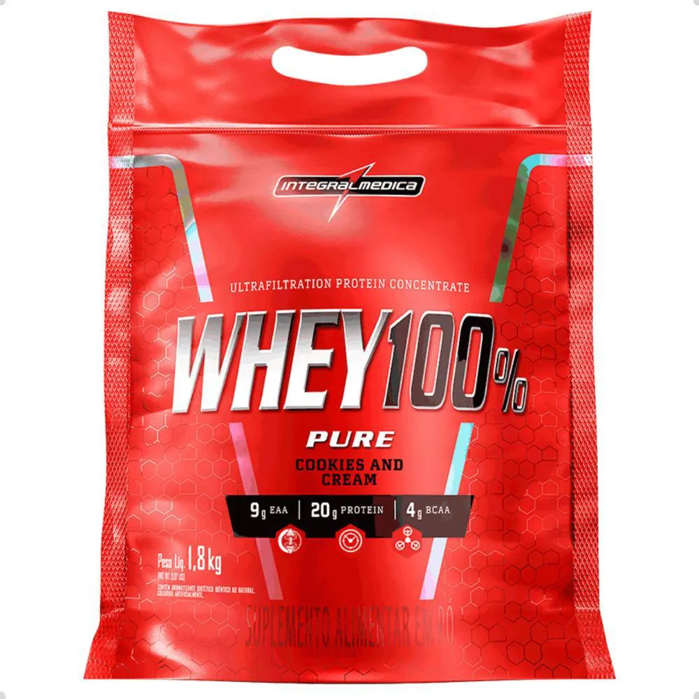 WHEY 100% PURE CONCENTRADO REFIL 1,8KG INTEGRALMEDICA Cookies E Cream