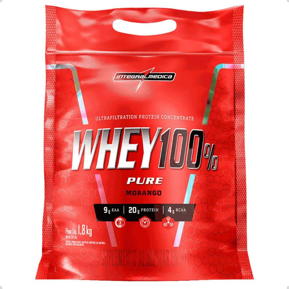 WHEY 100% PURE CONCENTRADO REFIL 1,8KG INTEGRALMEDICA Morango