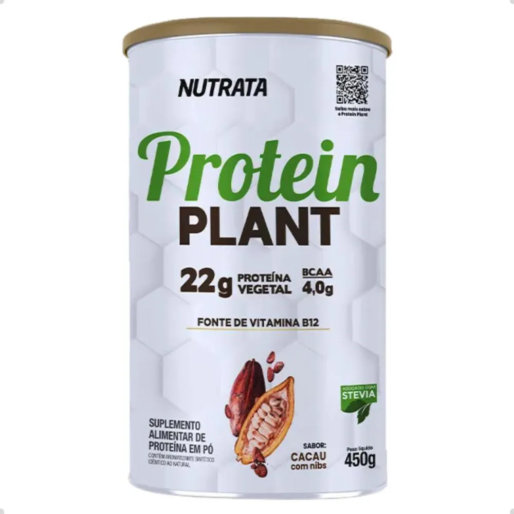 VEGAN PROTEIN PLANT COM STEVIA E B12 450G NUTRATA Cacau E Nibs