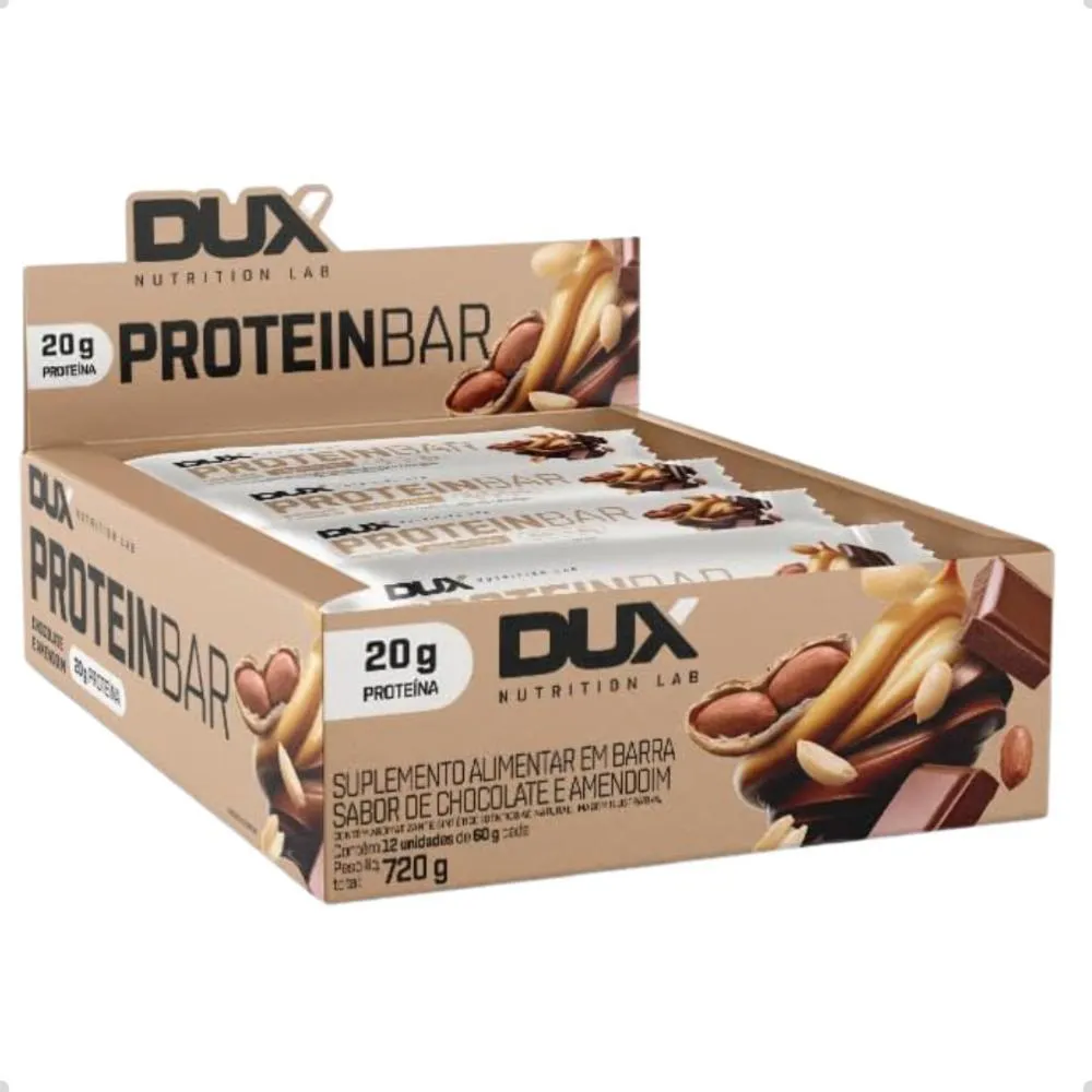 BARRA DE PROTEINA PROTEIN BAR 60G CAIXA 12UN DUX NUTRITION Chocolate E Amendoim