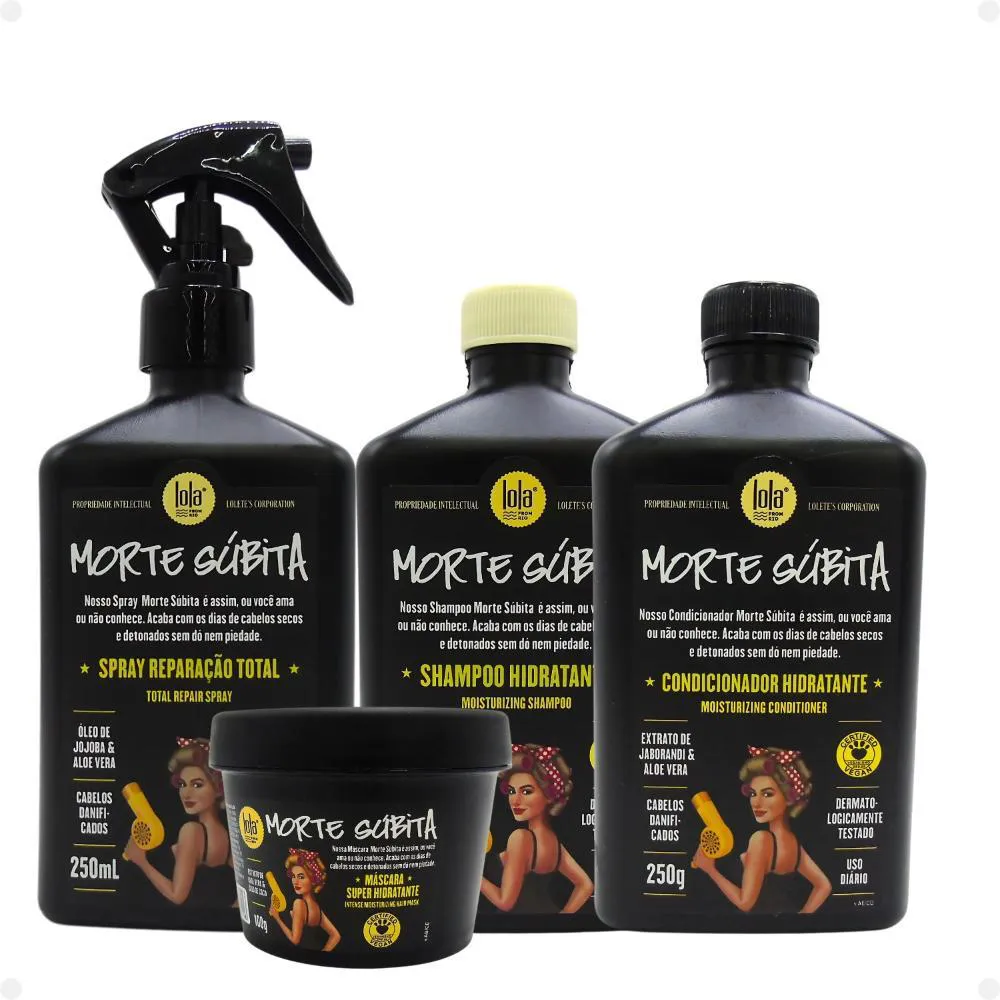 KIT LOLA MORTE SúBITA: SHAMPOO, CONDICIONADOR, SPRAY REPARAçãO + MáSCARA 100G