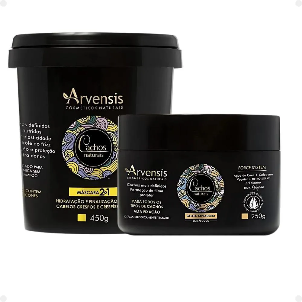 KIT ARVENSIS CACHOS NATURAIS: MáSCARA 2X1 450G E GELEIA ATIVADORA 250G