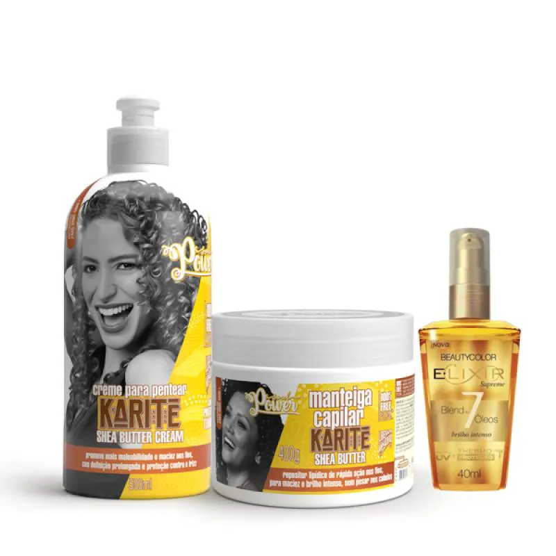 SOUL POWER KARITE SHEA MASCARA + CREME PENTEAR 500ML + ELIXIR ÓLEO