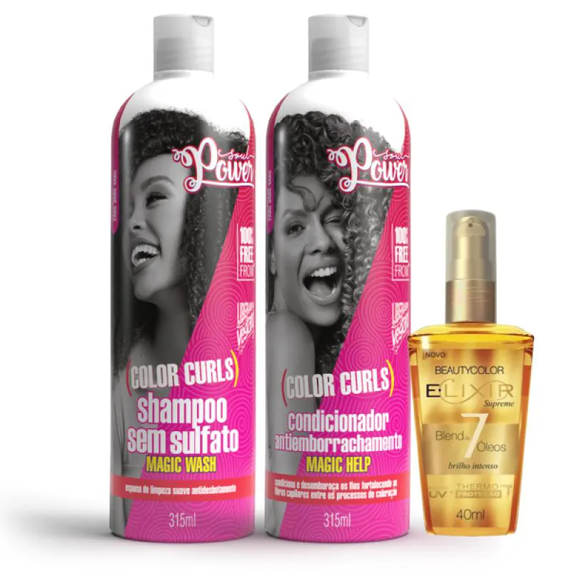 SOUL POWER COLOR CURLS SHAMPOO + CONDICIONADOR + ELIXIR ÓLEO
