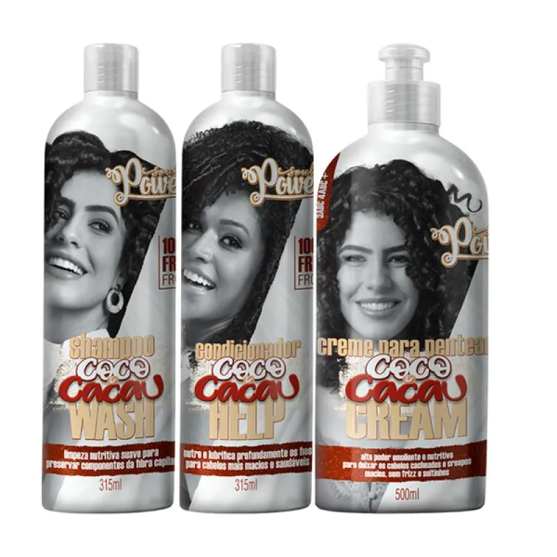 SOUL POWER COCO E CACAU SHAMPOO + CONDICIONADOR + CREME P/ PENTEAR 500ML