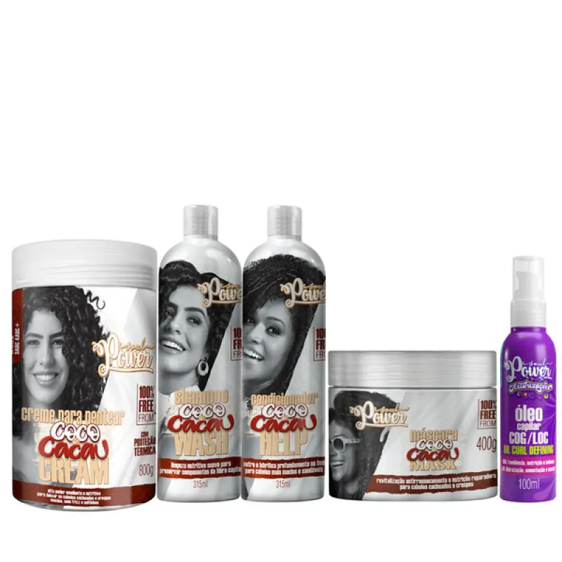 SOUL POWER COCO E CACAU COMPLETO + CREME P/ PENTEAR 800ML + TEXTURIZAçõES ÓLEO