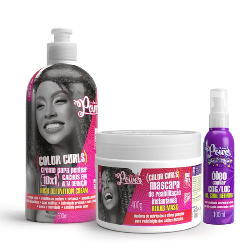 SOUL POWER COLOR CURLS MáSCARA + CREME P/ PENTEAR 500ML + TEXTURIZAçõES ÓLEO
