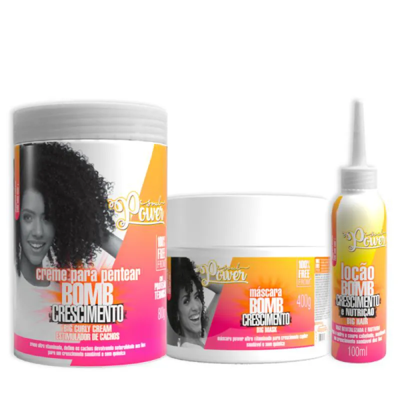 SOUL POWER BOMB CRESCIMENTO MáSCARA + CREME PENTEAR 800ML + LOçãO