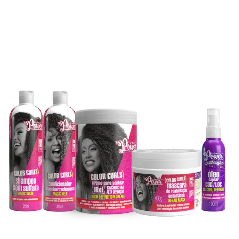 SOUL POWER COLOR CURLS COMPLETO + CREME P/ PENTEAR 800ML + TEXTURIZAçõES ÓLEO