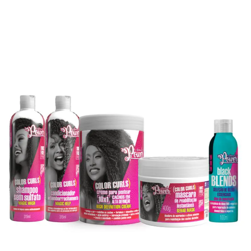 SOUL POWER COLOR CURLS COMPLETO + CREME P/ PENTEAR 800ML + BLENDS ÓLEO