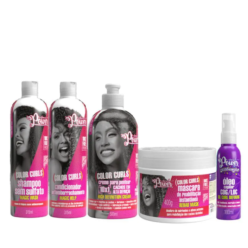 SOUL POWER COLOR CURLS COMPLETO + CREME P/ PENTEAR 500ML + TEXTURIZAçõES ÓLEO