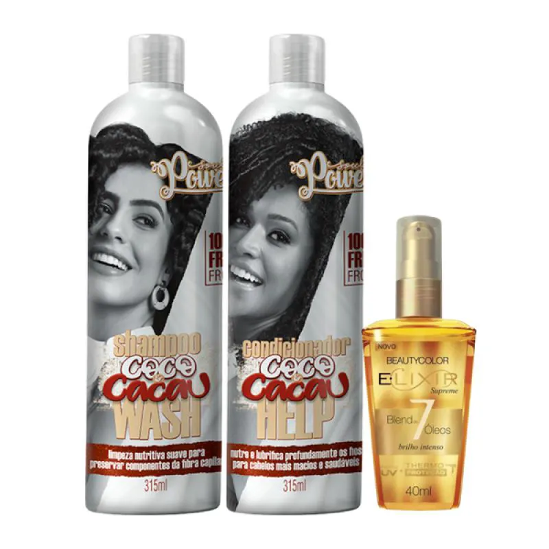 SOUL POWER COCO E CACAU SHAMPOO + CONDICIONADOR + ELIXIR ÓLEO
