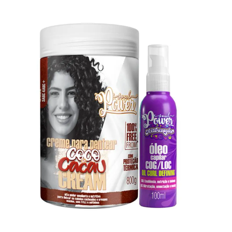 SOUL POWER COCO E CACAU CREME P/ PENTEAR 800ML + TEXTURIZAçõES ÓLEO