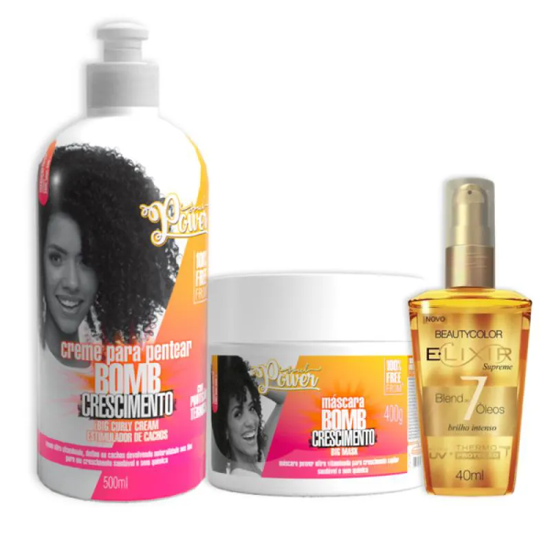 SOUL POWER BOMB CRESCIMENTO MáSCARA + CREME PENTEAR 500ML + ÓLEO ELIXIR