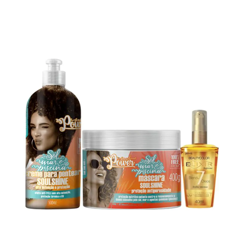 SOUL POWER SOULSHINE MASCARA + CREME PENTEAR 500ML + ELIXIR ÓLEO