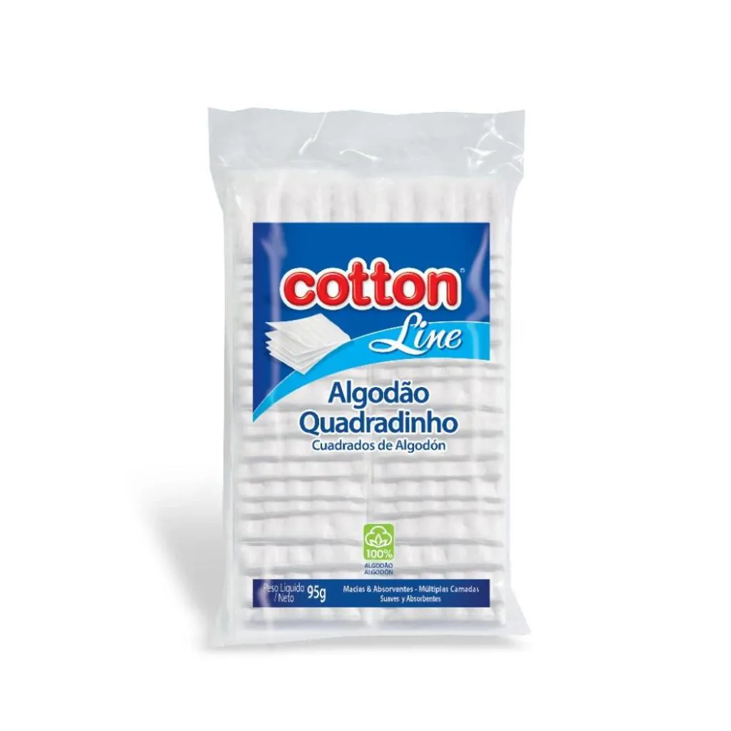 KIT 2 PACOTES ALGODãO QUADRADINHO 95 GRAMAS POR PACOTES ALGODãO HIDRóFILO QUADRADO BRANCO COTTON LINE