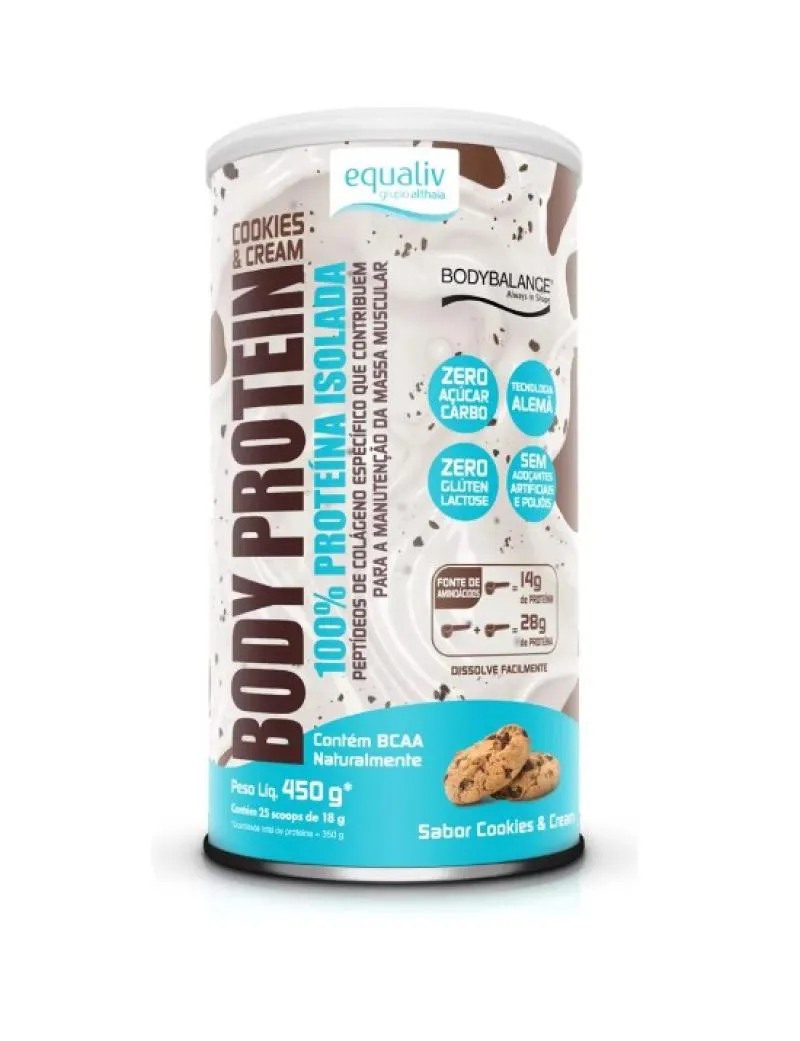 EQUALIV BODY PROTEIN 100% ISOLADA ZERO CARBO - SABORES SABOR COOKIES AND CREAM 450G