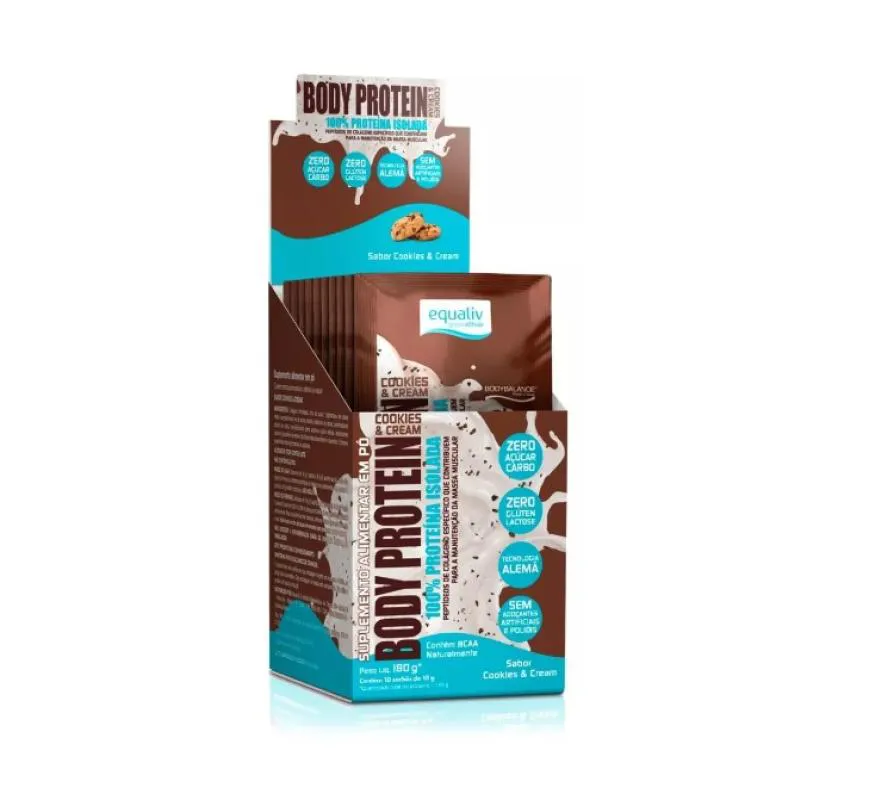 BODY PROTEIN SABOR COOKIES E CREAM 10 SACHêS 20G - EQUALIV