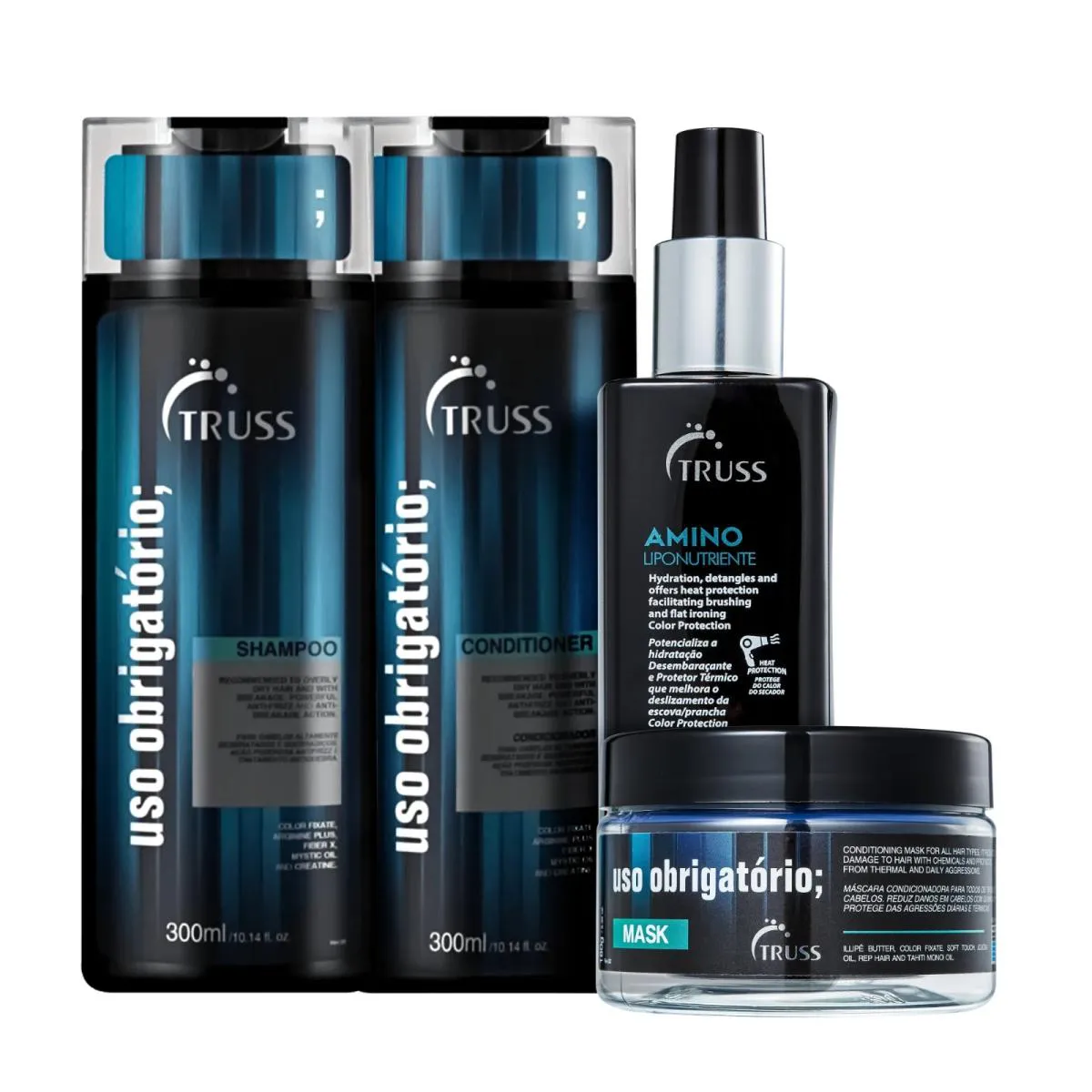 KIT TRUSS USO OBRIGATóRIO - SHAMPOO 300ML + CONDICIONADOR 300ML + MáSCARA 180G + FINALIZADOR AMINO 225ML