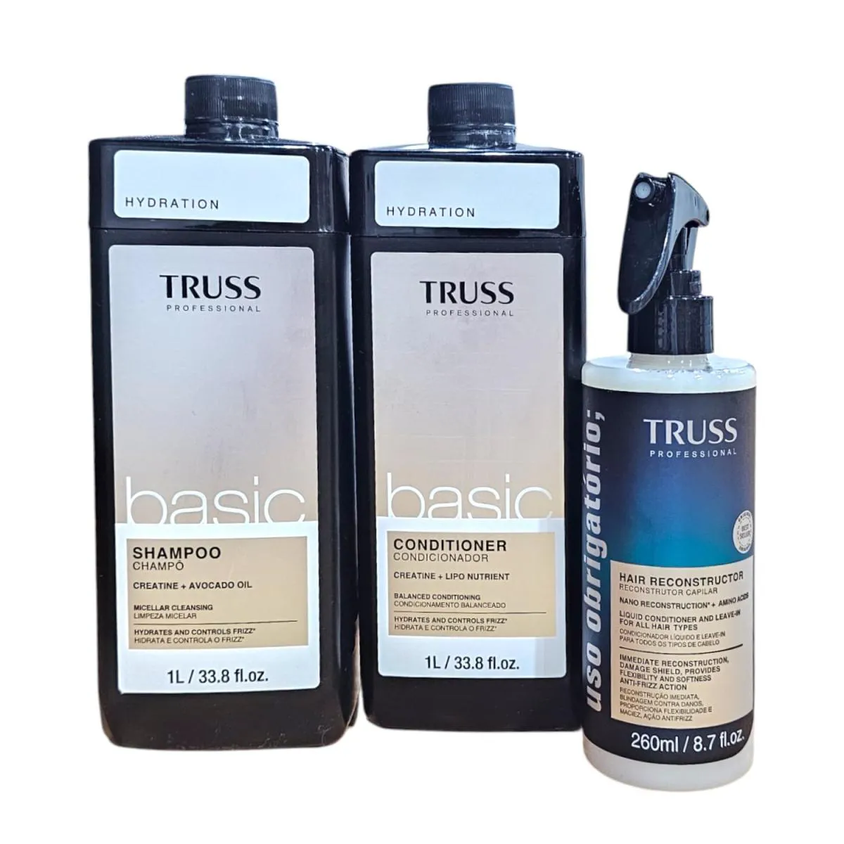 KIT TRUSS BASIC - SHAMPOO 1L + CONDICIONADOR 1L + USO OBRIGATóRIO 260ML