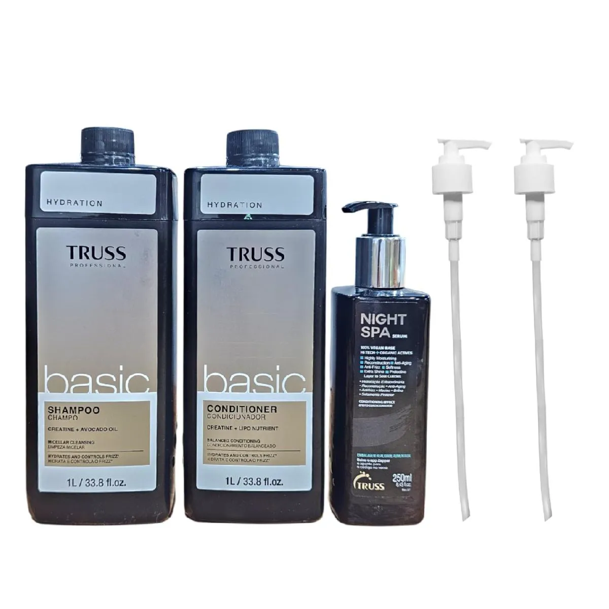 KIT TRUSS BASIC - SHAMPOO 1L + CONDICIONADOR 1L + NIGHT SPA 250ML + VáLVULA PUMP
