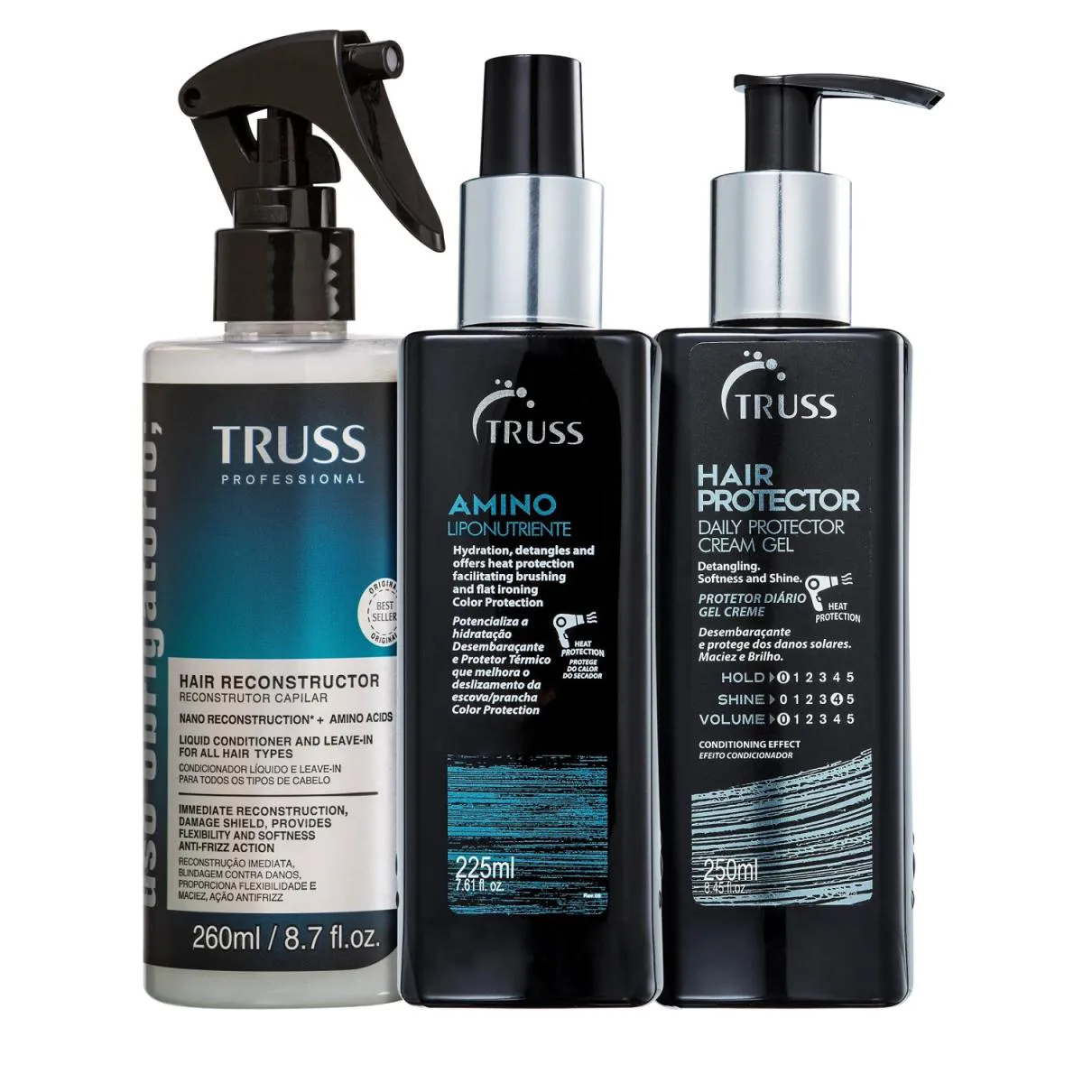 KIT TRUSS - USO OBRIGATóRIO 260ML + FINALIZADOR AMINO 225ML + HAIR PROTECTOR 250ML