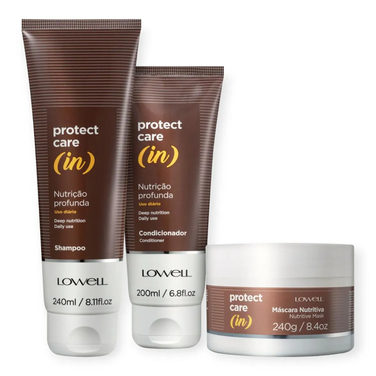 KIT LOWELL PROTECT CARE (IN) SHAMPOO 240ML + CONDICIONADOR 200ML + MáSCARA 200ML