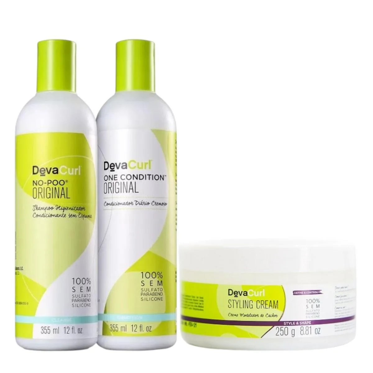 KIT DEVA CURL - NO-POO 355ML + ONE CONDITION 355ML +STYLING CREAM 250G