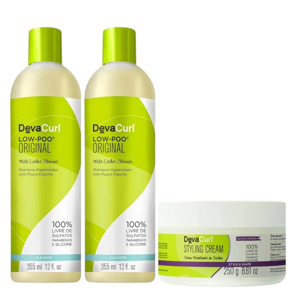 KIT DEVA CURL - LOW-POO  355ML (2 UNIDADES) + STYLING CREAM 250G