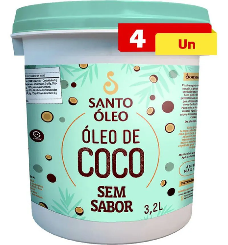 ÓLEO DE COCO SEM SABOR 4 X 3,2L SANTO ÓLEO