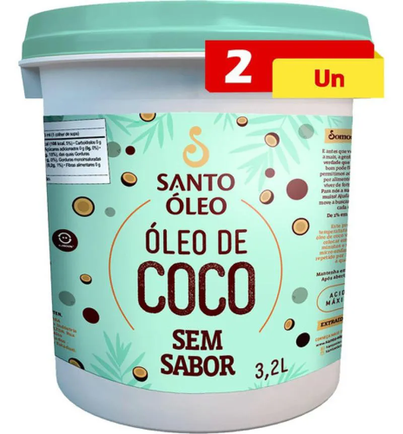 ÓLEO DE COCO SEM SABOR 2 X 3,2L SANTO ÓLEO