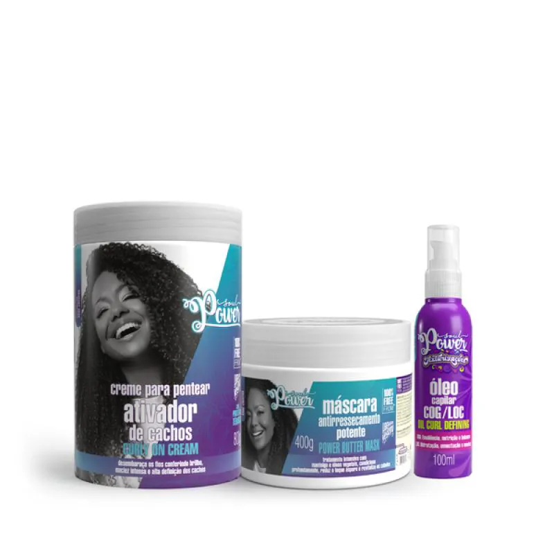 SOUL POWER CURLY ON CREME PENTEAR 800ML + MASCARA + TEXTURIZAçõES ÓLEO