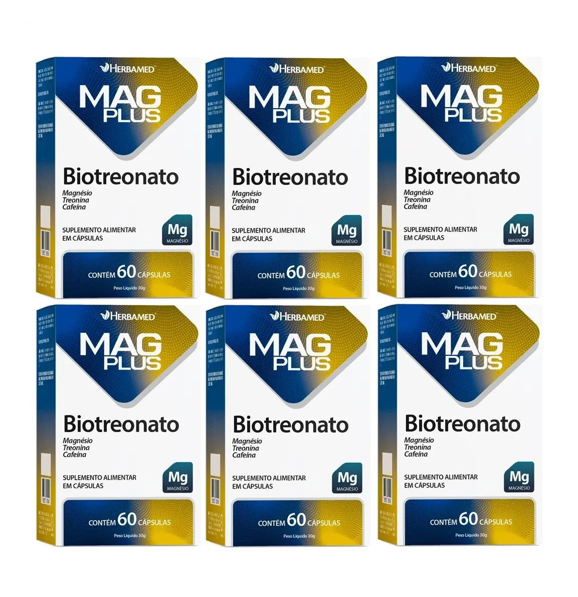 KIT 6 SUPLEMENTO MAG PLUS BIOTREONATO 60 CáPSULAS - HERBAMED