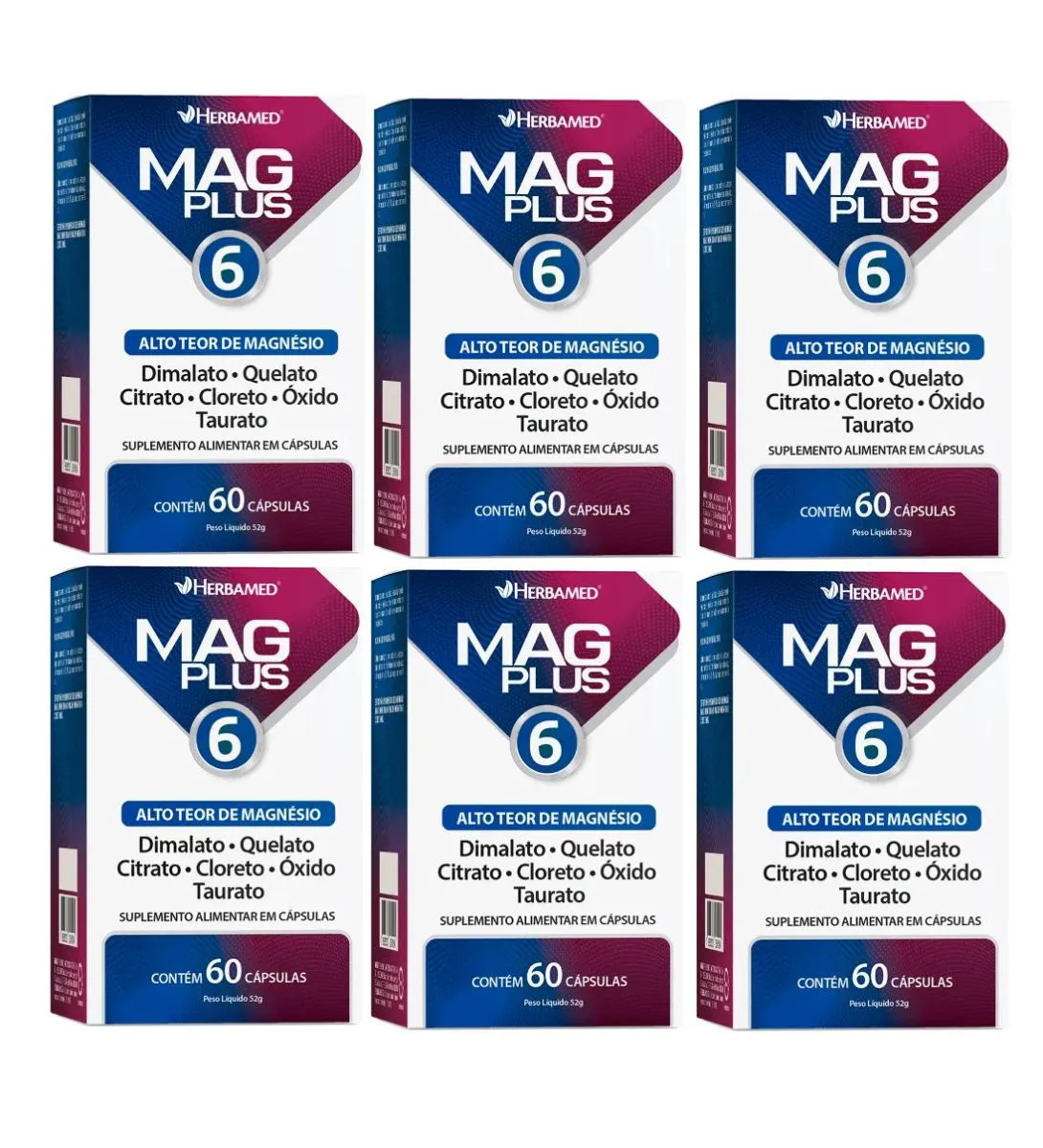KIT 6 MAG PLUS 6 ALTO TEOR DE MAGNéSIO 60 CPS - HERBAMED