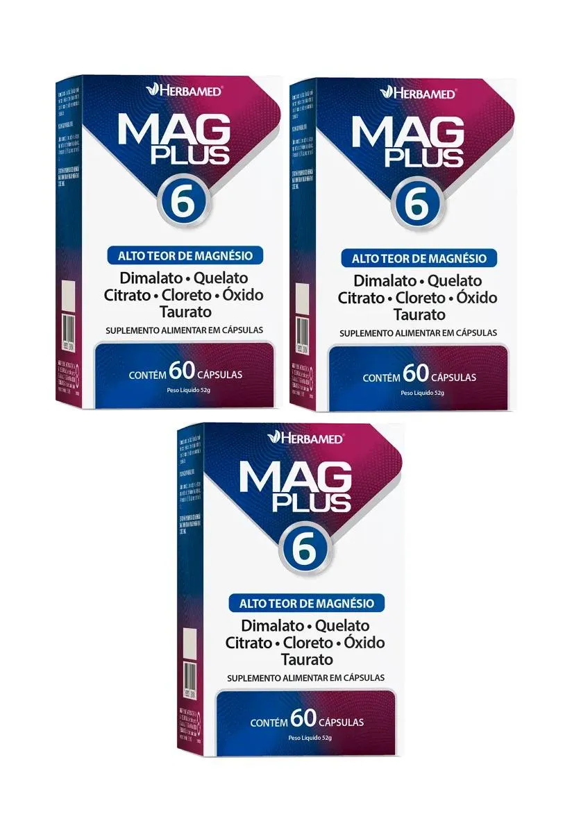 KIT 3 MAG PLUS 6 ALTO TEOR DE MAGNéSIO 60 CPS - HERBAMED