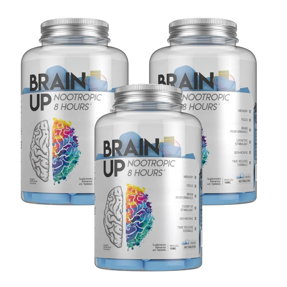 KIT 3 BRAIN UP 8H NOOTRóPICO CEREBRAL COM CAFEíNA TRUESOURCE SEM Sabor