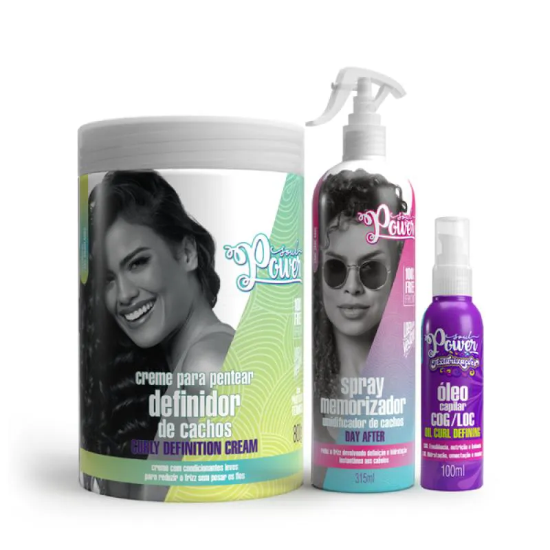 SOUL POWER CURLY DEFINITION CREME PENTEAR 800ML + DAY AFTER + TEXTURIZAçõES ÓLEO