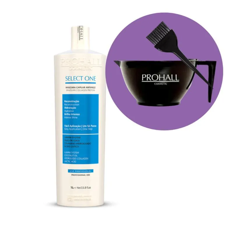 PROHALL SELECT ONE MáSCARA ANTIFRIZZ 1000ML + POTE E PINCEL