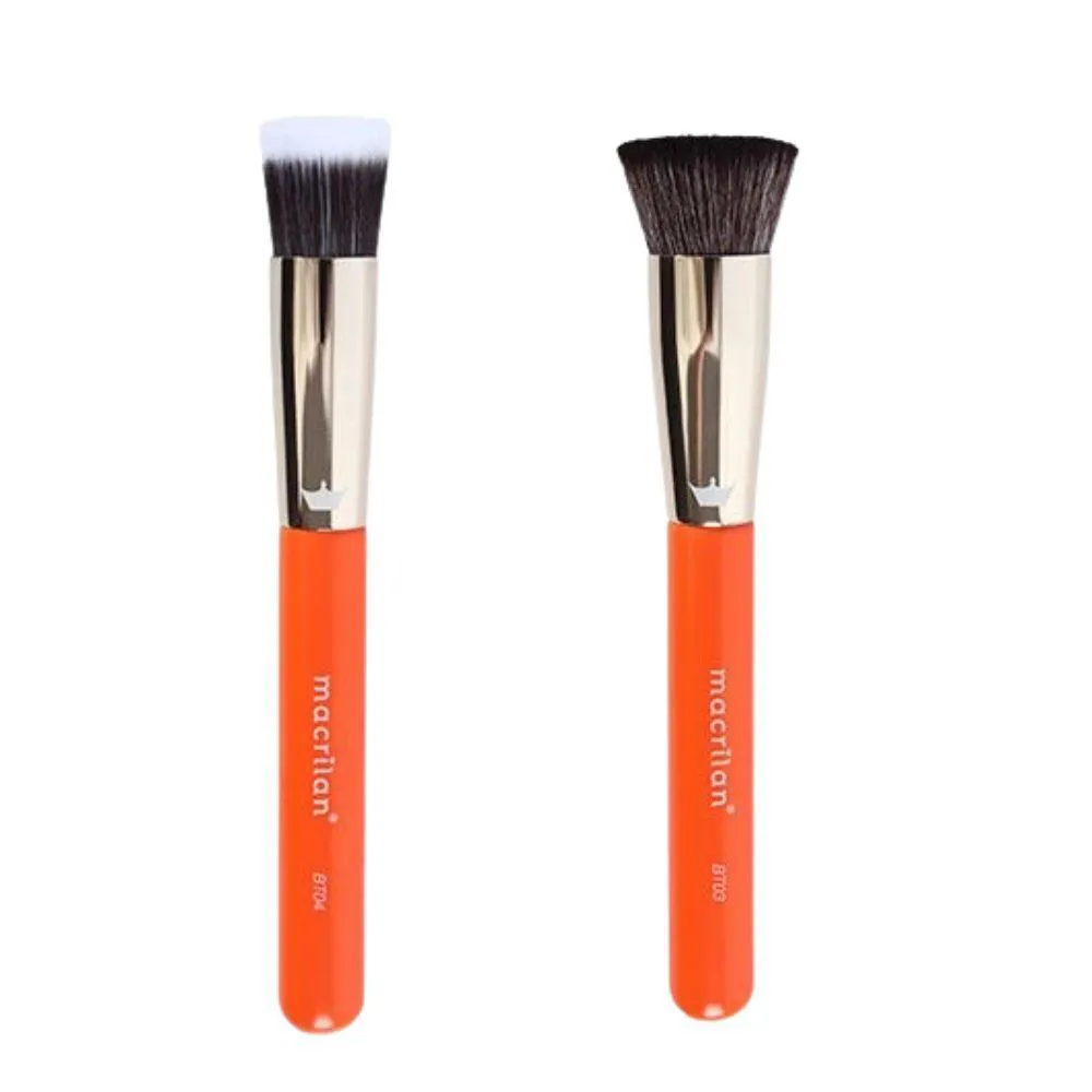 PINCEL KABUKI PARA BASE LINHA BEAUTY TOOLS MACRILAN BT03 + PINCEL BT04 PROFISSIONAL DUO FIBER KABUKI